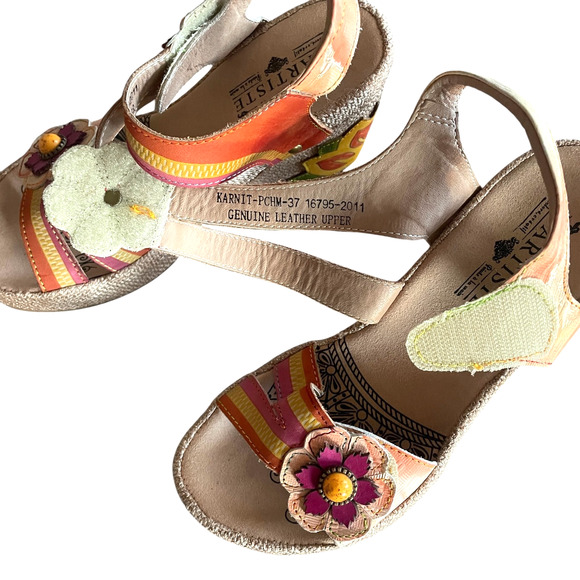 L'ARTISTE SPRING STEP Karnit Size 37/6.5-7 Peach Leather Espadrille Wedge Sandal - Picture 6 of 10
